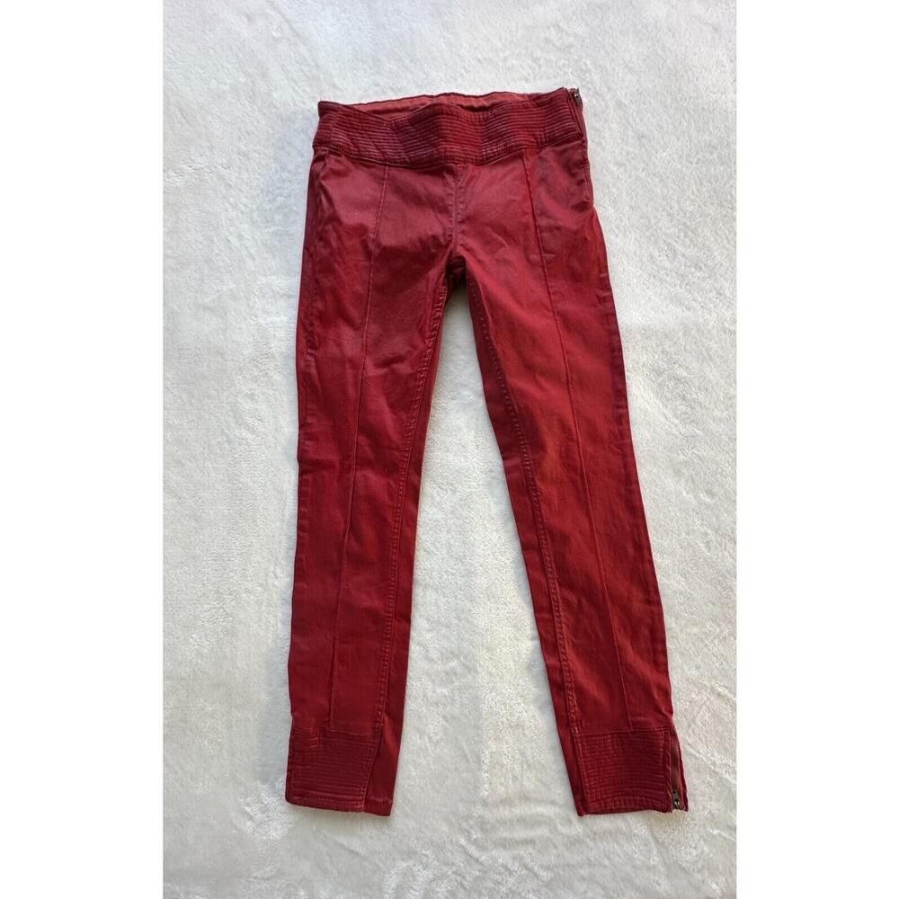 Zara Trafaluc Red Coated Biker Jeans Legging ankle zip Size 4‎